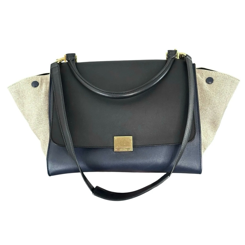 Celine Trapeze Black Navy Blue & Ivory Leather Two Way Bag - Picture 8 of 11